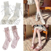 Hnewly Summer Hollows Breathable Bows Sock Casual Ballet Style Solid Color Bandage Stocking For